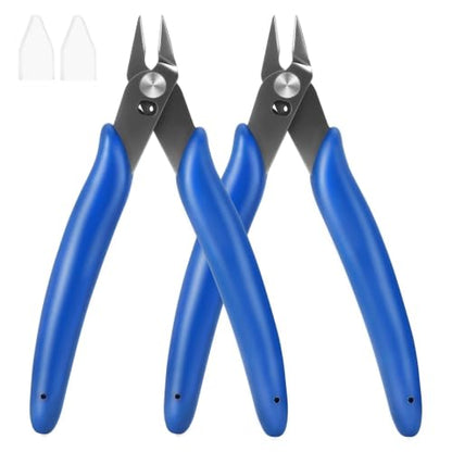 5 Inch Micro Wire Cutters, 2 Pack Precision Flush Cutters, Zip Tie Cutter - color: Blue (2 Pack)