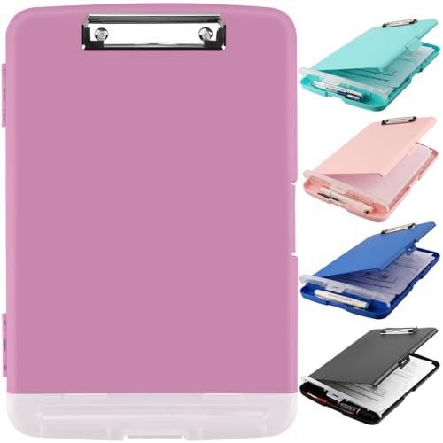 Clipboard with Storage, A4 Binder Nursing Clipboards with Pen Holder, Heavy Duty Storage Clipboards with Low Profile Clip, Clipboard Folder Side-Opening, Smooth Writing Clip Board (Violet) - color: Violet