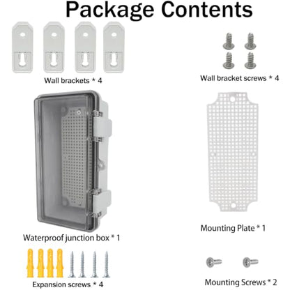 Junction Box, Hinged Grey Clear Cover IP67 Waterproof ABS Project Box with Mounting Plate Electrical Box Enclosure with Wall Bracket 7.9 x 3.9 x 2.8inch(200x100x70mm) - color: Transparent, size: 7.9"x3.9"x2.8"
