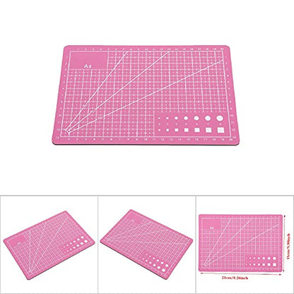 Clear Cutting Mat Sewing Self Healing Sewing Mat Pad A5 Mini Metric Cutting Mats For Crafts Cutting Board for DIY Handmade Quilting Sewing and Arts & Crafts Projects Tool (Pink)