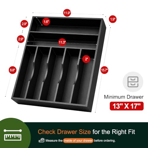 Kitchen Bamboo Silverware Organizer, Kitchen Drawer Organizer - Utensil Holder and Cutlery Tray with Grooved Drawer Dividers for Flatware 7 Slot, Black - color: Black, size: 7 Slots