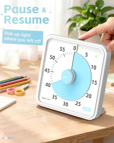 8-Inch Large Visual Timer for Kids 60-Minute Classroom Timer Magnetic - color: White-blue