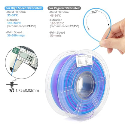 iSANMATE Rapid Translucent PLA Filament 1.75mm, Multicolor Rainbow PLA, Dimensional Accuracy ±0.02mm, 1kg Spool-Blue Purple - color: Clear-blue Purple