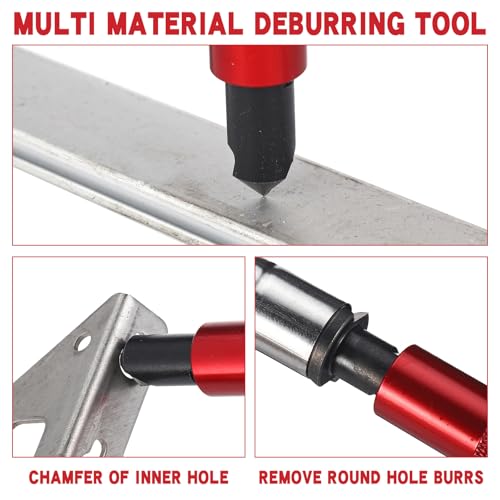 3 Pcs Hand Deburring Tool Kit 2 Countersink Hand Reamer and 1 Deburring Tool with 15 Extra High Speed Steel Swivel Blade for Metal, Resin, Aluminum, Copper, Plastic, 3D Printing, Wood(Red) - color: Red