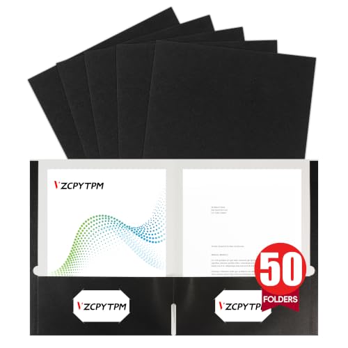 VZCPYTPM 50 Pack Black Folders with Pockets,2 Pocket File Folders - color: Black
