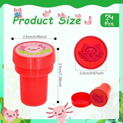 Cinrobiye 24 Pcs Axolotl Stampers Party Favor Set, Cute Axolotl Stamps for Kids Birthday Party, Classroom Rewards, Animal Lover Gifts, Goody Bag Fillers, Underwater Creature Party Supplies - color: Axolotl