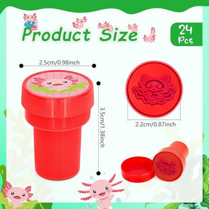 Cinrobiye 24 Pcs Axolotl Stampers Party Favor Set, Cute Axolotl Stamps for Kids Birthday Party, Classroom Rewards, Animal Lover Gifts, Goody Bag Fillers, Underwater Creature Party Supplies - color: Axolotl