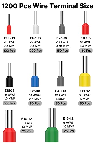 Lytool Wire Ferrules Kit 1200PCS Single &Double Ferrule Connectors 23-6 AWG