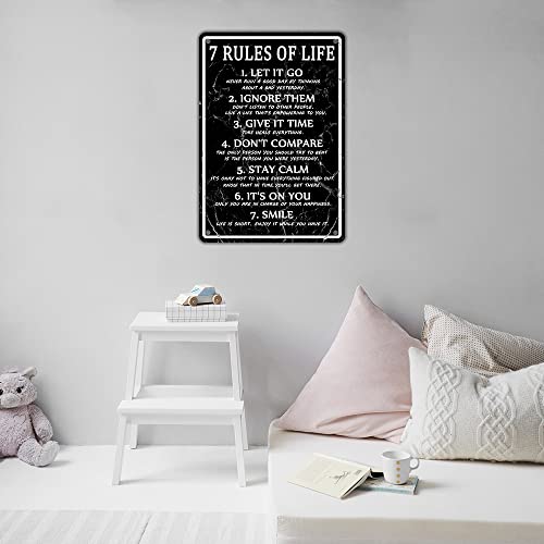 Motivational Quotes Metal Tin Sign 7 Rules Of Life Wall Art For Men Motivational Poster Read Signs Inspirational Posters For Classroom High School Motivational Posters For Bedroom Boys Room Home - color: White，Black