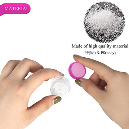 25PCS 5 Gram Sample Containers, 5ml Empty Jars with Lids, Small Cosmetic Containers, Mini Sample Jars with 2PCS Mini Spatulas for Make Up, Oils, Lotion, Powder, Paint, Jewelry, Lip Balms(Pink Lid) - color: Pink, size: 25 Count
