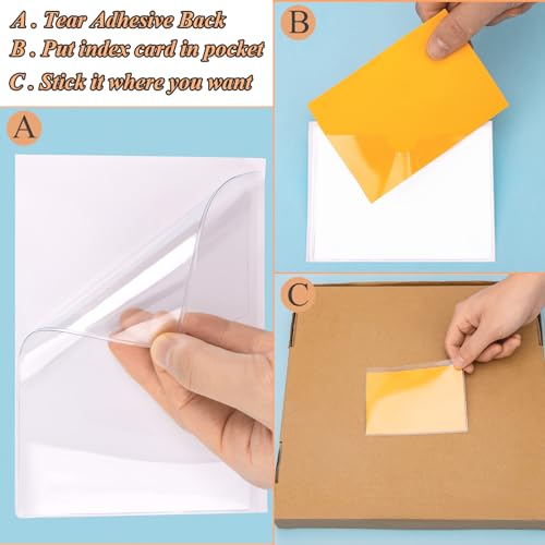 Antner 36 Pack 3.5" x 4.7" Self-Adhesive Label Holders Index Card Pockets for 3" x 4.3" Card, Clear Plastic Adhesive Pockets Top Open for Loading for Organizing, Storage Bins, Library, Totes, Shelves - size: 3" x 4.3" - 36PCS