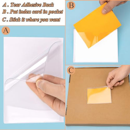 Antner 36 Pack 3.5" x 4.7" Self-Adhesive Label Holders Index Card Pockets for 3" x 4.3" Card, Clear Plastic Adhesive Pockets Top Open for Loading for Organizing, Storage Bins, Library, Totes, Shelves - size: 3" x 4.3" - 36PCS