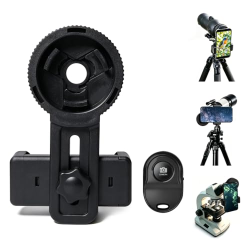 Universal Phone Adapter for Telescope with Wireless Shutter, 360° Rotating Digiscoping Mount for Binoculars, Monoculars, Spotting Scopes & Microscopes, Fits iPhone, Samsung & Android Phones