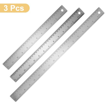 HARFINGTON 3pcs Stainless Steel Metal Ruler 30/35/45cm Straight Edges with Cork Backing Non-Slip Inch Metric Metal Ruler for Classroom Office Home Engineering Drafting Tools - size: 30/35/45cm