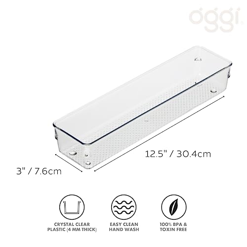 Oggi Clear Drawer Organizer | 3" X 12" | Pack of 2 | For Kitchen Drawers - size: 3" by 12" (Pack of 2)