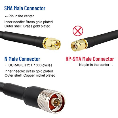 XRDS -RF KMR400 SMA to N Cable 10ft, N-Male to SMA-Male Connector Low Loss Extension Cable 50 Ohm SMA Cable for 3G/4G/5G/LTE/ADS-B/Ham/GPS/WiFi/RF Radio to Antenna Use