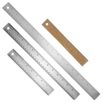 HARFINGTON 3pcs Stainless Steel Metal Ruler 20/35/45cm Straight Edges with Cork Backing Non-Slip Inch Metric Metal Ruler for Classroom Office Home Engineering Drafting Tools - size: 20/35/45cm
