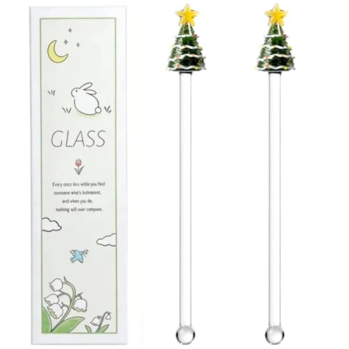 Homestia 2 Pcs Glass Swizzle Sticks with Christmas Tree Decor, Stir Sticks - color: 2Pcs + 8.6'' Christmas tree Stirrer