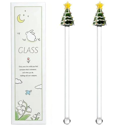 Homestia 2 Pcs Glass Swizzle Sticks with Christmas Tree Decor, Stir Sticks - color: 2Pcs + 8.6'' Christmas tree Stirrer