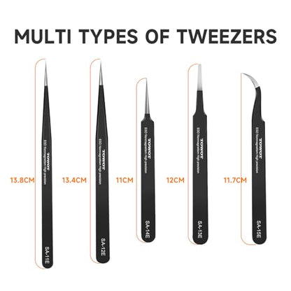 TOWOT Precision Tweezers, Pointed Tweezers for Electronics, Anti-static Stainless Steel Long Tweezers for Crafts, Soldering, Welding, and Jewelry Making Industrial Tweezers - style: Fine Tip Straight LONG(140mm)