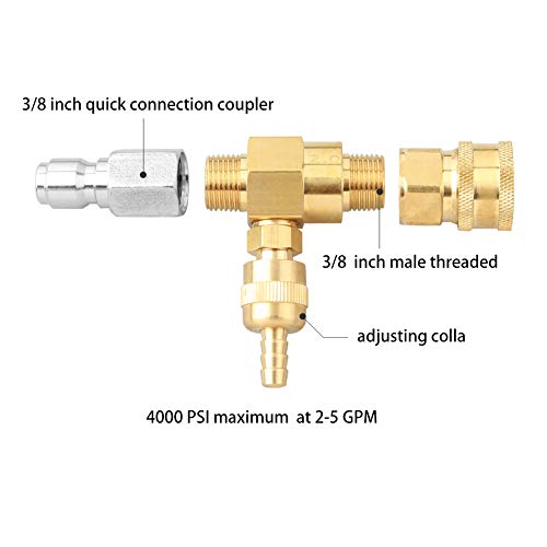 Sooprinse Chemical Injector Kit for High Pressure Washer, 4000 PSI Adjustable Soap Dispenser with a 1/4 Inch Black Soap Nozzle and Teflon Tape, 16 Ft Siphon Hose, 3/8 Inch Quick Connect