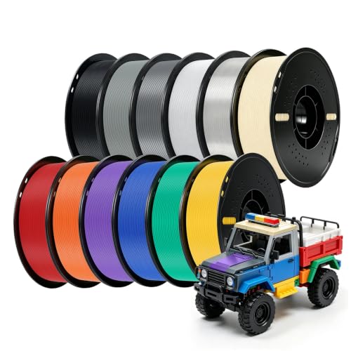 Kingroon PLA Plus 3D Filament Bundle, 12 Rolls, 1kg Spool, 300mm/s - color: 12*1kg(black+white+grey+red+green+blue+yellow+purple+skin+silver+transparent+orange), size: PLA Plus