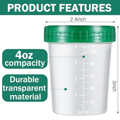 Geiserailie 100 Pcs Urine Cups 4oz Disposable Specimen Container,Green - color: Green