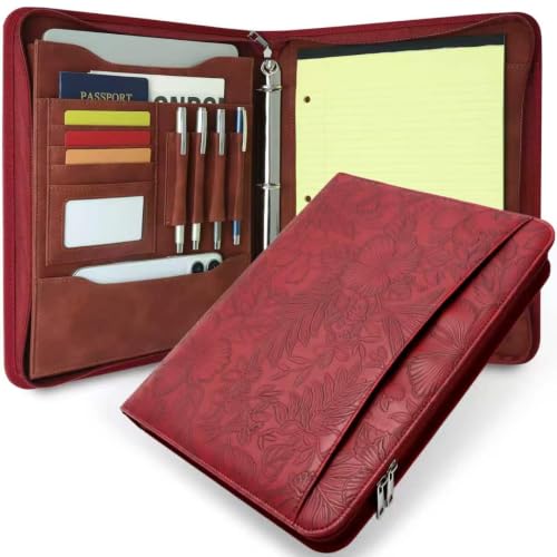 Zippered 3 Ring Portfolio Binder, Padfolio Organizer for Women - color: Red, size: Zipper Portfolio(13.7"x11"x1.57")