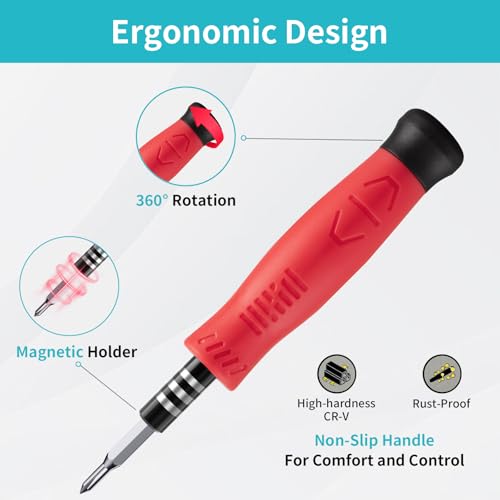 Showpin Mini Screwdriver Set for Computer PC Laptop Macbook Electronics Repair, 35PCS Small Precision Tool Kit with Torx T5 T6 T8 for Beginner IT DIY - color: Red-35pcs-1pack