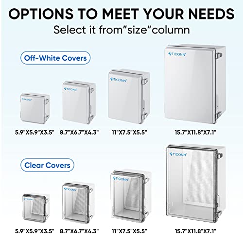 TICONN Outdoor Electrical Box Waterproof, ABS IP67 Junction Box Enclosure - color: Transparent Cover, size: 11"x7.5"x5.5"