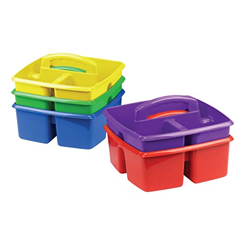 Storex Classroom Storage Caddy, 5.3" x 9.3" x 9.3", Blue,Yellow,Green,Red,Purple
