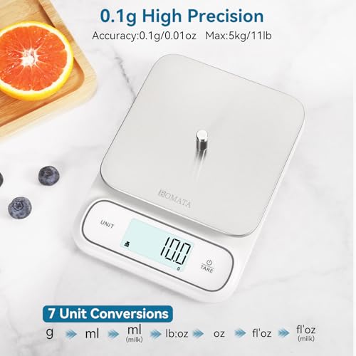 BOMATA Waterproof IPX6 Kitchen Scale with 0.1 g/0.01 oz High Precision - color: White