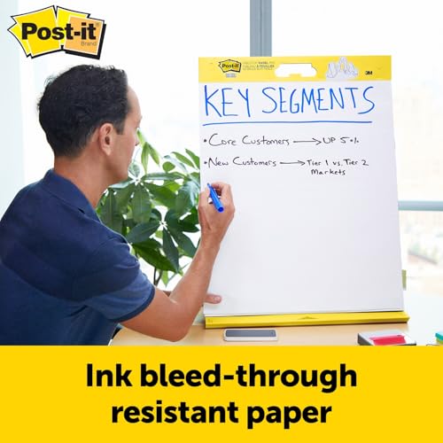 Post-it Super Sticky Portable Tabletop Easel Pad w/Dry Erase Panel, Great for Virtual Teachers and Students, 20x23 Inches, 20 Sheets/Pad, 2 Pads, Built-in Stand (563DE VAD 2PK), White