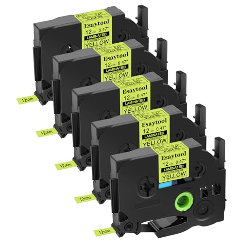 5 Pack Esaytool Replacement for TZe-C31 TZeC31 TZC31 12mm 0.47inch Black on Yellow Fluorescent Laminated Compatible with P-Touch PT-D210 D220 H110 P710BT D450 D600 Label Marker - color: Black on Fluorescent Yellow, size: 12mm