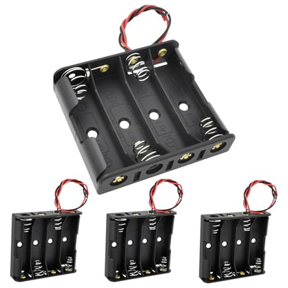 4-Pack 4 AA Battery Holder with Leads, 6V 4x1.5V Thicken Plastic Case
