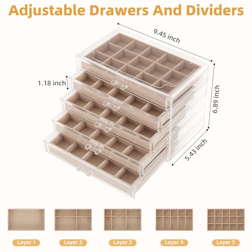 Jewelry Box Organizer,Clear Acrylic Storage Box Organizer with 5 Drawers - size: 5 layer