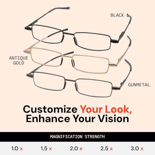 Flat Folding Reading Glasses Multi-Pack - color: 2 Pack - Black & Gunmetal