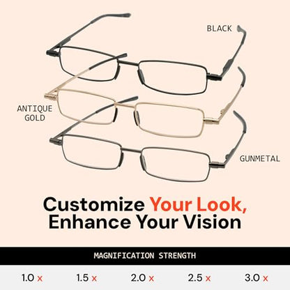 Flat Folding Reading Glasses Multi-Pack - color: 2 Pack - Black & Gunmetal