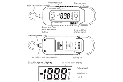 Arbor Scientific Digital Force Gauge, up to 20 N and 2000 g, LCD Back-Lit Display, Push-Pull Scale with Zero-Point Adjustment