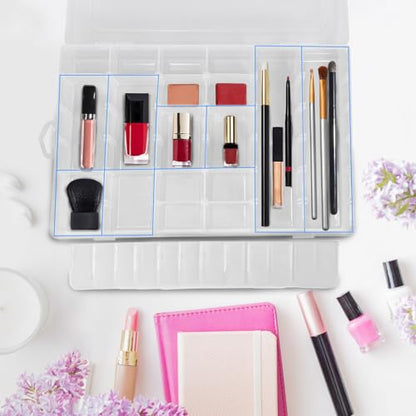 Guyuyii 4 Pack 36-Grid Plastic Clear Organizer Box with Adjustable Dividers - size: 4 Pack 36 Compartments