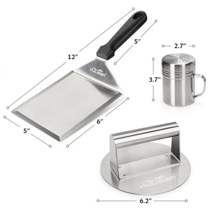 HULISEN Smashed Burger Kit, Stainless Steel Burger Press & Grill Spatula