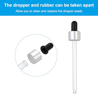 PATIKIL Glass Eye Dropper Caps, 6 Pcs Anodized Aluminum Glass Dropper Closure Top for 100ml(3.4oz) Essential Oils Bottle, Perfume, Lab Experiments, Silver Tone - color: Silver Tone, size: 100ml