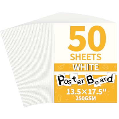 13.5"x17.5" Poster Board, 50 Pack Thick White Poster Board Paper, 250GSM - color: White, size: 13.5x17.5 inch