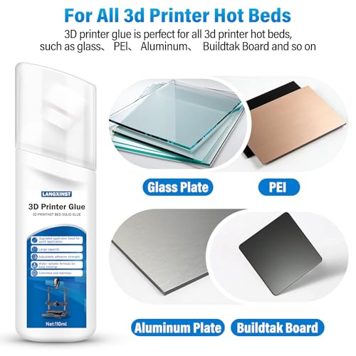 3D Printer Bed Adhesive, 3D Print Glue for Hot Bed Prevents Warping When Printing ABS, PLA, PETG, TPU on Various Build Plates Features Stronger Adhesion, No Residue - 110ml