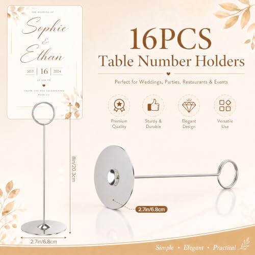 Urban Deco 16 Pieces Table Card Holder 8 inches Silver Place Steel Card holders for Photos, Food Signs, Memo Notes, Weddings, Restaurants, Birthdays. - color: Silver