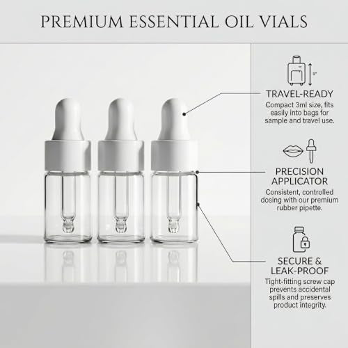 3 Pcs 1ML Glass Dropper Bottles, Clear Eye Dropper Vials with White Pipette Caps, Small Essential Oil Sample Containers for Travel & Liquid Lab - size: 1ML