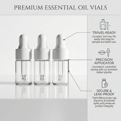 3 Pcs 1ML Glass Dropper Bottles, Clear Eye Dropper Vials with White Pipette Caps, Small Essential Oil Sample Containers for Travel & Liquid Lab - size: 1ML
