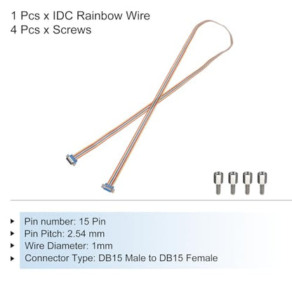 MECCANIXITY IDC Rainbow Wire Flat Ribbon Cable DB15 Male to DB15 Female 59 Inch Length 2.54mm Pitch Breadboard Jumper Wires for Electronic Projects - size: 59 Inch, style: DB15 Male to DB15 Female