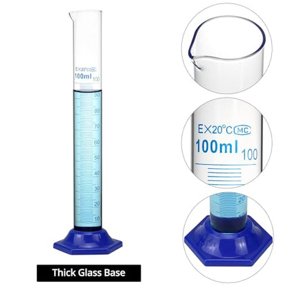 QWORK Borosilicate Glass Graduated Cylinder Set - 5PCS, 100ml, Heat and Chemical Resistant with Shatter-Proof Design, 3mm Wall Thickness