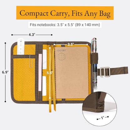 LOCHBY® Mini Field Journal | Water Resistant Waxed Canvas | Pen Loop | Included Tomoe River Notebook | Perfect for Travel, Art, Bullet Journal - color: Brown, size: Pocket-size Hook